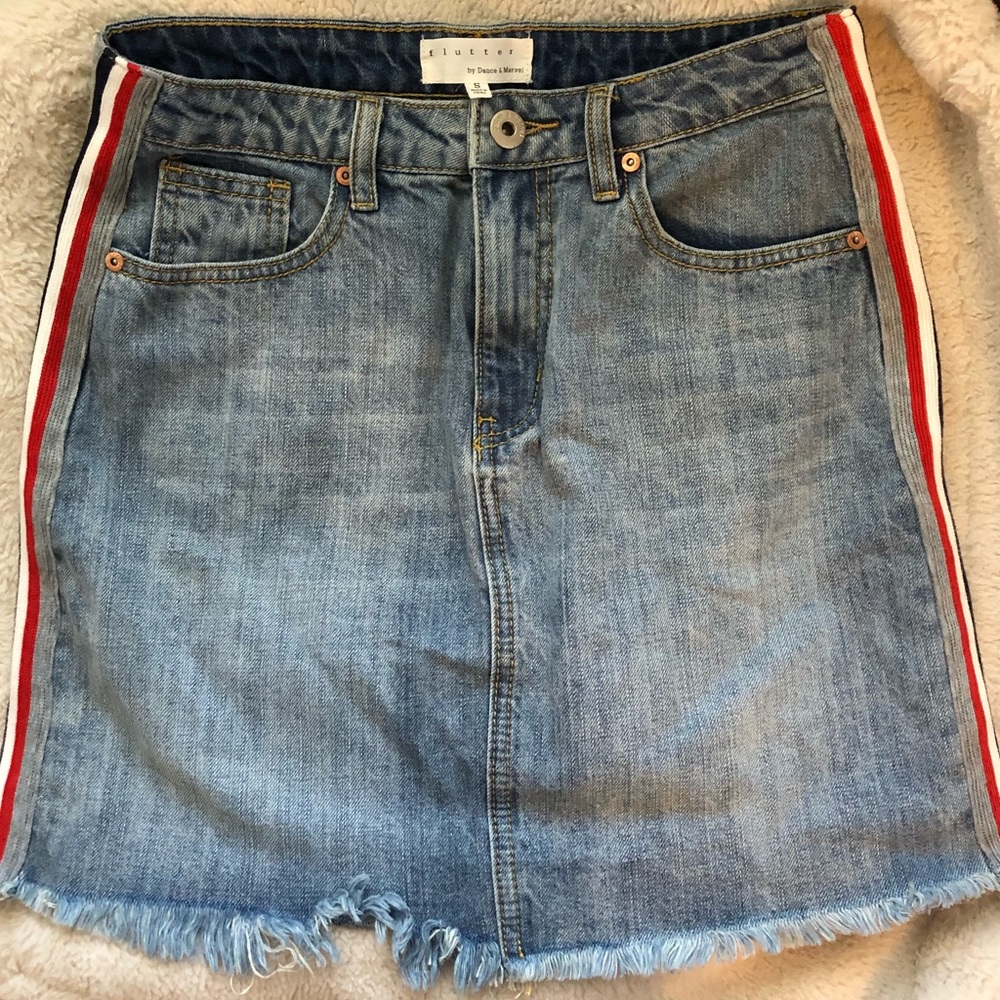 Denim Skirt with Red, White, and Blue Accent!